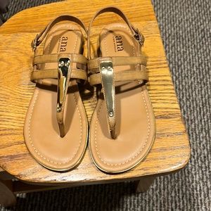 Cognac sandals with gold detail size 10 barley worn